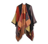LumiSyne Invernale Scialle in Cashmere Donna Poncho Cape in Maglia Motivo a Quadri Blocchi di Colore Frontale Aperto Mantello Cardigan Coperta Scialle Elegante Maglione Poncho Caldo Pashmina Sciarpa