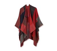LumiSyne Invernale Scialle in Cashmere Donna Poncho Cape in Maglia Motivo a Quadri Blocchi di Colore Frontale Aperto Mantello Cardigan Coperta Scialle Elegante Maglione Poncho Caldo Pashmina Sciarpa