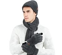 LumiSyne Invernali 3 Pezzo Cappello Sciarpa Guanti Per Uomo Donna Guanti Touch Screen Sciarpa Jacquard Tinta Unita Cappello In Maglia Berretto Beanie Tessuto Avanzato Di Ciniglia