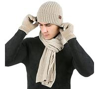 LumiSyne Invernali 3 Pezzo Cappello Sciarpa Guanti Per Uomo Donna Guanti Touch Screen Sciarpa Jacquard Tinta Unita Cappello In Maglia Berretto Beanie Tessuto Avanzato Di Ciniglia