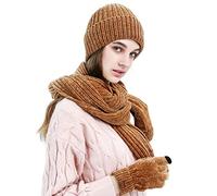 LumiSyne Invernali 3 Pezzo Cappello Sciarpa Guanti Per Uomo Donna Guanti Touch Screen Sciarpa Jacquard Tinta Unita Cappello In Maglia Berretto Beanie Tessuto Avanzato Di Ciniglia