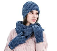LumiSyne Invernali 3 Pezzo Cappello Sciarpa Guanti Per Uomo Donna Guanti Touch Screen Sciarpa Jacquard Tinta Unita Cappello In Maglia Berretto Beanie Tessuto Avanzato Di Ciniglia