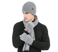 LumiSyne Invernali 3 Pezzo Cappello Sciarpa Guanti Per Uomo Donna Guanti Touch Screen Sciarpa Jacquard Tinta Unita Cappello In Maglia Berretto Beanie Tessuto Avanzato Di Ciniglia