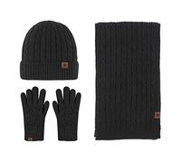 LumiSyne Invernali 3 Pezzo Cappello Sciarpa Guanti Per Uomo Donna Maglia Grossa Tinta Unita Maglia a Cavo Berretto Beanie Sciarpa Lunga Guanti Touch Screen Addensato Morbido Caldo Fodera In Pile