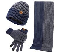 LumiSyne Invernali 3 Pezzo Cappello Sciarpa Guanti Per Uomo Donna Moda Semplice Jacquard Bicolore Guanti Touch Screen Sciarpa Lunga Cappello In Maglia Berretto Beanie Lana Ispessita e Morbida