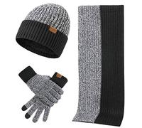 LumiSyne Invernali 3 Pezzo Cappello Sciarpa Guanti Per Uomo Donna Moda Semplice Jacquard Bicolore Guanti Touch Screen Sciarpa Lunga Cappello In Maglia Berretto Beanie Lana Ispessita e Morbida