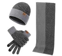 LumiSyne Invernali 3 Pezzo Cappello Sciarpa Guanti Per Uomo Donna Moda Semplice Jacquard Bicolore Guanti Touch Screen Sciarpa Lunga Cappello In Maglia Berretto Beanie Lana Ispessita e Morbida