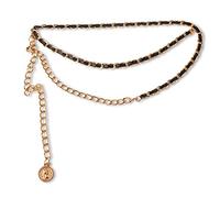 LumiSyne Moda Cintura a Catena In Pelle Donna Vintage Intrecciata In Pelle Doppio Strato Cintura In Metallo Ciondolo Ritratto Regolabile Oro Catena Del Corpo Catena In Vita Per Vestito Pantalone Jeans