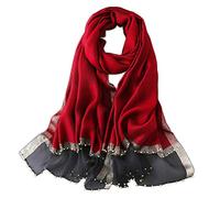 LumiSyne Primavera Nuovo Stile Sciarpa In Chiffon Di Seta Donne Elegante Sciarpa Tinta Unita Moda Tulle Cuciture In Seta Decorazione Di Perline Stole Lungo Scialle Di Protezione Solare