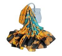 LumiSyne Sciarpa Di Seta Da Donna Fiore Stampato Rose Foulard Lungo Stole Morbida Scialle Protezione Solare Dolce Ed Elegante Stile Per Matrimoni Quattro Stagioni(Blu scuro)