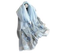 LumiSyne Sciarpa Di Seta Di Gelso Foulard Chiffon Donna Delicato Ricamo a Fiore Di Loto Tulle Trasparente Leggero Morbido Sciarpa Lunga Scialle Di Protezione Solare Stole Primavera Autunno