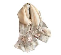 LumiSyne Sciarpa Di Seta Di Gelso Foulard Chiffon Donna Delicato Ricamo a Fiore Di Loto Tulle Trasparente Leggero Morbido Sciarpa Lunga Scialle Di Protezione Solare Stole Primavera Autunno