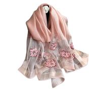 LumiSyne Sciarpa Di Seta Di Gelso Foulard Chiffon Donna Delicato Ricamo a Fiore Di Loto Tulle Trasparente Leggero Morbido Sciarpa Lunga Scialle Di Protezione Solare Stole Primavera Autunno