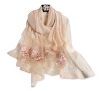 LumiSyne Sciarpa Di Seta Di Gelso Foulard Chiffon Donna Ricamo Con Perline Motivo a Fiori Tulle Trasparente Leggero Morbido Sciarpa Lunga Scialle Di Protezione Solare Stole Primavera Autunno