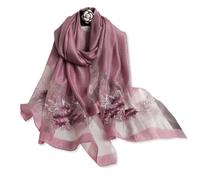 LumiSyne Sciarpa Di Seta Di Gelso Foulard Chiffon Donna Ricamo Con Perline Motivo a Fiori Tulle Trasparente Leggero Morbido Sciarpa Lunga Scialle Di Protezione Solare Stole Primavera Autunno