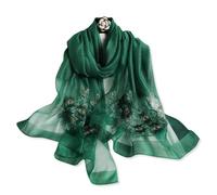 LumiSyne Sciarpa Di Seta Di Gelso Foulard Chiffon Donna Ricamo Con Perline Motivo a Fiori Tulle Trasparente Leggero Morbido Sciarpa Lunga Scialle Di Protezione Solare Stole Primavera Autunno