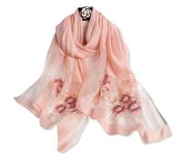 LumiSyne Sciarpa Di Seta Di Gelso Foulard Chiffon Donna Ricamo Con Perline Motivo a Fiori Tulle Trasparente Leggero Morbido Sciarpa Lunga Scialle Di Protezione Solare Stole Primavera Autunno