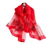 LumiSyne Sciarpa Di Seta Di Gelso Foulard Chiffon Donna Ricamo Con Perline Motivo a Fiori Tulle Trasparente Leggero Morbido Sciarpa Lunga Scialle Di Protezione Solare Stole Primavera Autunno