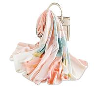 LumiSyne Sciarpa Di Seta Donna Fiore Di Loto Stampato Motivi Geometriche Stile Retrò Lusso Lungo Foulard Morbido Calda Stole Protezione Solare Scialle Quattro Stagioni