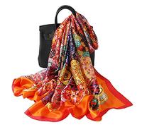 LumiSyne Sciarpa Di Seta Donna Modello Di Dipinti Vintage Girasole Floreale Stile Etnico Sciarpa Lunga Grande Scialle Abito Da Spiaggia Protezione Solare Stole Per Tutte Le Stagioni