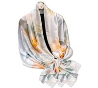LumiSyne Sciarpa Di Seta Donna Pittura a Inchiostro Artistico Elegante Fiore Stampato Foulard Leggera Sciarpe Calda Lungo Sciarpa Per La Testa In Raso Scialle Stole Protezione Solare Abito Da Spiaggia