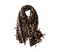 LumiSyne Sciarpa Donna Moda Leopardo Stampa Animalier Classiche Vintage Foulard In Cotone e Lino Con Nappa Lungo Calda Stole Protezione Solare Scialle Quattro Stagioni