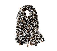LumiSyne Sciarpa Donna Moda Leopardo Stampa Animalier Classiche Vintage Foulard In Cotone e Lino Con Nappa Lungo Calda Stole Protezione Solare Scialle Quattro Stagioni