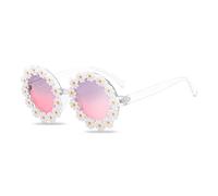 LumiSyne Simpatici Occhiali Da Sole Margherita Donna Uomo Cornice Rotonda Occhiali Decorazioni Floreali UV400 Occhiali Da Festa Puntelli Di Fotografia Occhiali Per Coppie Viaggio Spiaggia Bianca