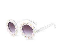 LumiSyne Simpatici Occhiali Da Sole Margherita Donna Uomo Cornice Rotonda Occhiali Decorazioni Floreali UV400 Occhiali Da Festa Puntelli Di Fotografia Occhiali Per Coppie Viaggio Spiaggia Bianca