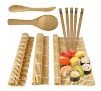 LUMITERRA Kit per Sushi da 10 Pezzi, Set per Sushi Fai da Te, Cofanetto con 3 Stuoie di Bambù per Arrotolare Il Sushi, 1 Coltello Giapponese, 5 Paia di Bacchette e 1 Cucchiaio per Il Riso