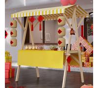 Lumivex Food Kiosk Stand Wooden Road Food Cart Movable Stall Display Stand Wood Food Cart, Foldable Vendor's Stall for Street/Farmers Market/Craft Shows, Multiple Colors(Yellow,150x60cm/59.1x23.6in)