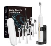 Lumivoid Spazzolino elettrico sonico con 10 testine per adulti e bambini, fino a 30 giorni con una singola carica, 5 modalità, timer intelligente integrato da 2 minuti, spazzolino elettrico
