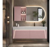 LumoHaus Bathroom Vanity Unit with Basin, Wall Hung Bathroom Cabinet with Mirror Cabinet, Sintered Stone Worktop, Large Storage for Modern Bathrooms