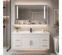 LumoHaus Mobile Bagno con Lavabo e Specchio Intelligente, Mobili Bagno con Lavabo Sospeso, Lavatoio con Mobile, Lavabo in Ceramica e Armadietto Contenitore