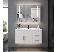 LumoHaus Mobile Bagno con Lavabo e Specchio Intelligente, Mobili Bagno con Lavabo Sospeso, Lavatoio con Mobile, Lavabo in Ceramica e Armadietto Contenitore