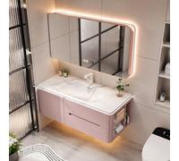 LumoHaus Mobile Bagno con Lavabo Lavatoio con Mobile Mobile Bagno Sospeso, con Lavabo Integrato e Specchio LED, Armadio Bagno con Cassetti, Salvaspazio e Facile da Montare(Pink right,180CM/70.8")