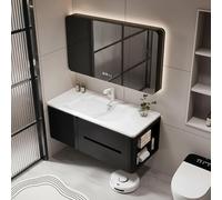 LumoHaus Mobile Bagno con Lavabo Lavatoio con Mobile Mobile Bagno Sospeso, con Lavabo Integrato e Specchio LED, Armadio Bagno con Cassetti, Salvaspazio e Facile da Montare(Black right,70CM/27.5")
