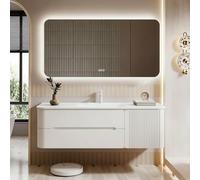 LumoHaus Mobile Bagno con Lavabo Lavatoio con Mobile Mobile Bagno Sospeso, con Lavabo Integrato e Specchio LED, Armadio Bagno con Cassetti, Salvaspazio e Facile da Montare(White right,120CM/47.2")