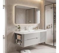 LumoHaus Mobile Bagno con Lavabo Lavatoio con Mobile Mobile Bagno Sospeso, con Lavabo Integrato e Specchio LED, Armadio Bagno con Cassetti, Salvaspazio e Facile da Montare(Light Gray left,80CM/31.5")