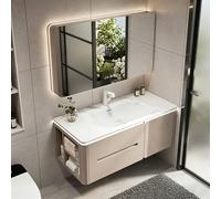 LumoHaus Mobile Bagno con Lavabo Lavatoio con Mobile Mobile Bagno Sospeso, con Lavabo Integrato e Specchio LED, Armadio Bagno con Cassetti, Salvaspazio e Facile da Montare(Coffee left,80CM/31.5")