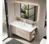 LumoHaus Mobile Bagno con Lavabo Lavatoio con Mobile Mobile Bagno Sospeso, con Lavabo Integrato e Specchio LED, Armadio Bagno con Cassetti, Salvaspazio e Facile da Montare(Coffee right,180CM/70.8")