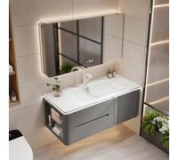 LumoHaus Mobile Bagno con Lavabo Lavatoio con Mobile Mobile Bagno Sospeso, con Lavabo Integrato e Specchio LED, Armadio Bagno con Cassetti, Salvaspazio e Facile da Montare(Dark Gray left,170CM/66.9")