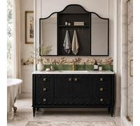 LumoHaus Mobile Bagno con Lavabo, Mobili Bagno con Lavabo e Specchio Contenitore, Arredo Bagno Completo in Legno di Quercia, Mobile da Terra con Cassetti e Ampio Spazio