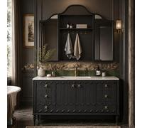LumoHaus Mobile Bagno con Lavabo, Mobili Bagno con Lavabo e Specchio Contenitore, Arredo Bagno Completo in Legno di Quercia, Mobile da Terra con Cassetti e Ampio Spazio