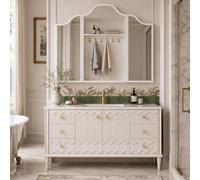 LumoHaus Mobile Bagno con Lavabo, Mobili Bagno con Lavabo e Specchio Contenitore, Arredo Bagno Completo in Legno di Quercia, Mobile da Terra con Cassetti e Ampio Spazio