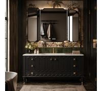 LumoHaus Mobile Bagno con Lavabo, Mobili Bagno con Lavabo e Specchio Contenitore, Arredo Bagno Completo in Legno di Quercia, Mobile da Terra con Cassetti e Ampio Spazio