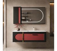LumoHaus Mobile Bagno con Lavabo, Mobili Bagno con Lavabo Sospeso con Specchio Contenitore Smart, Arredo Bagno Completo in Rovere, Doppio Lavabo