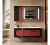 LumoHaus Mobile Bagno con Lavabo, Mobili Bagno con Lavabo Sospeso con Specchio Contenitore Smart, Arredo Bagno Completo in Rovere, Doppio Lavabo