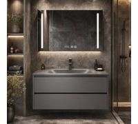 LumoHaus Mobile Bagno Sospeso con Lavabo e Specchio Bagno con Luce, Mobile Bagno con Specchio Contenitore, Mobile Sottolavabo per Bagno, Design Moderno