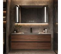LumoHaus Mobile Bagno Sospeso con Lavabo e Specchio Bagno con Luce, Mobile Bagno con Specchio Contenitore, Mobile Sottolavabo per Bagno, Design Moderno